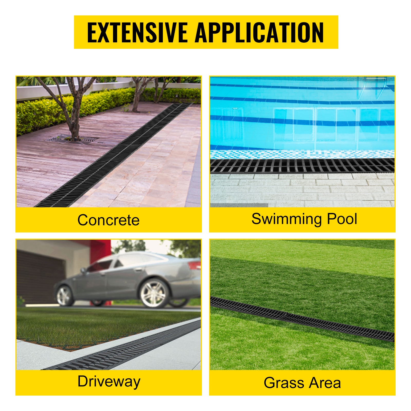 Trench Drain System With Plastic Grate For Garden And Driveway_voghion.com